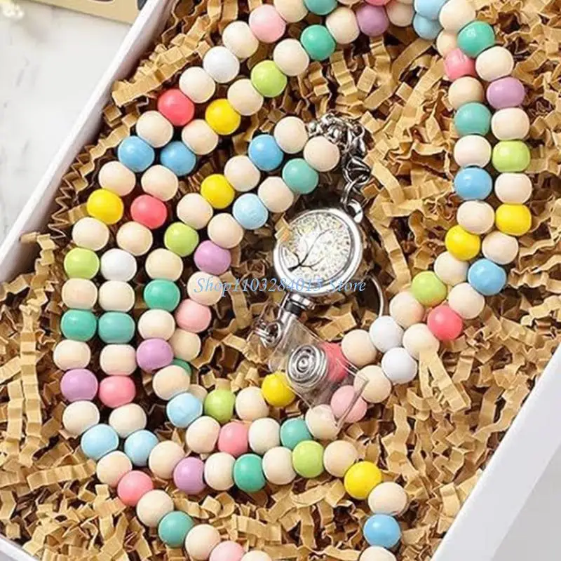 R6FF Retractable Badge Holder with Removable Beaded Lanyard Clear Waterproof Card Protector for Office School Corporate Event