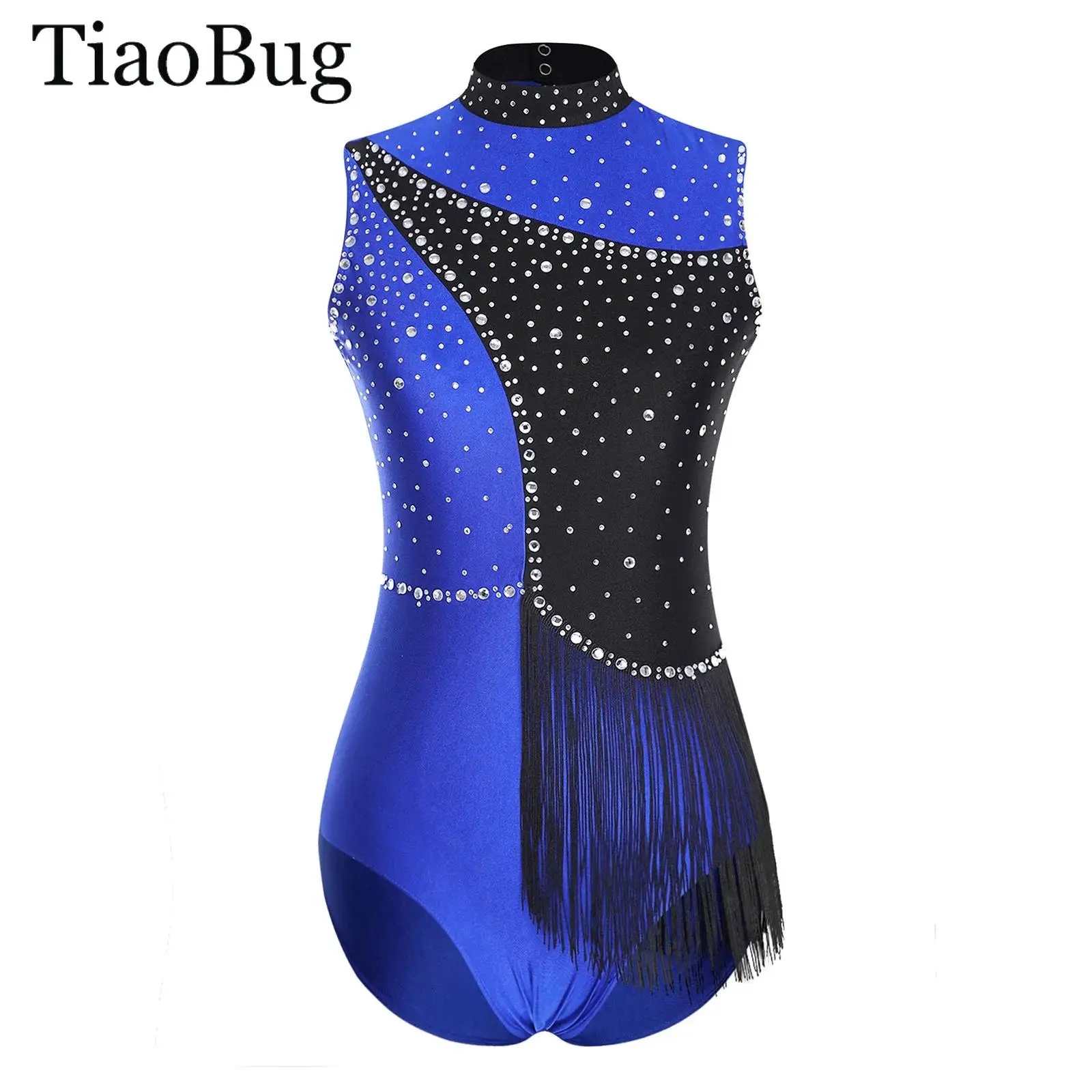 

Women Figure Skating Bodysuit Glitter Rhinestones Tassel One-piece Leotard Jumpsuits Gymnastics Skating Jazz Ballet Dancewear