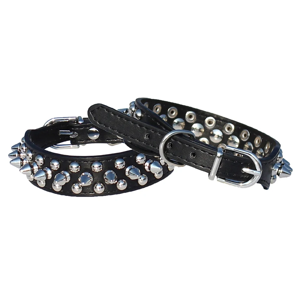 

Studded Pu Dog Collar Adjustable Puppy Pet Cat D Buckle Black Size S 37X2.5Cm Pet Collar For Dogs Rugged