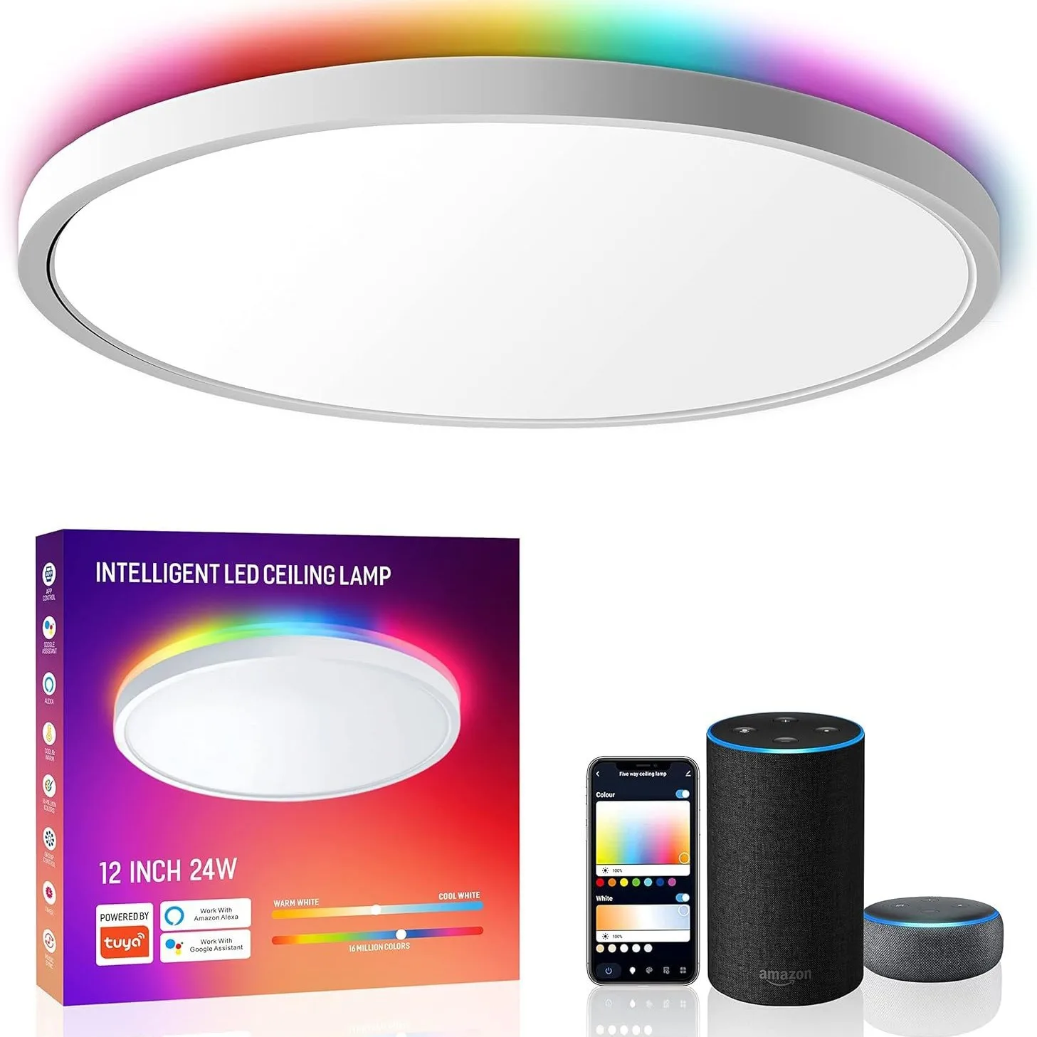 Graffiti Smart LED Ceiling Light RGB Colorful Moisture Proof, Dustproof, Mosquito Proof Compatible with Alexa Control Bedroom