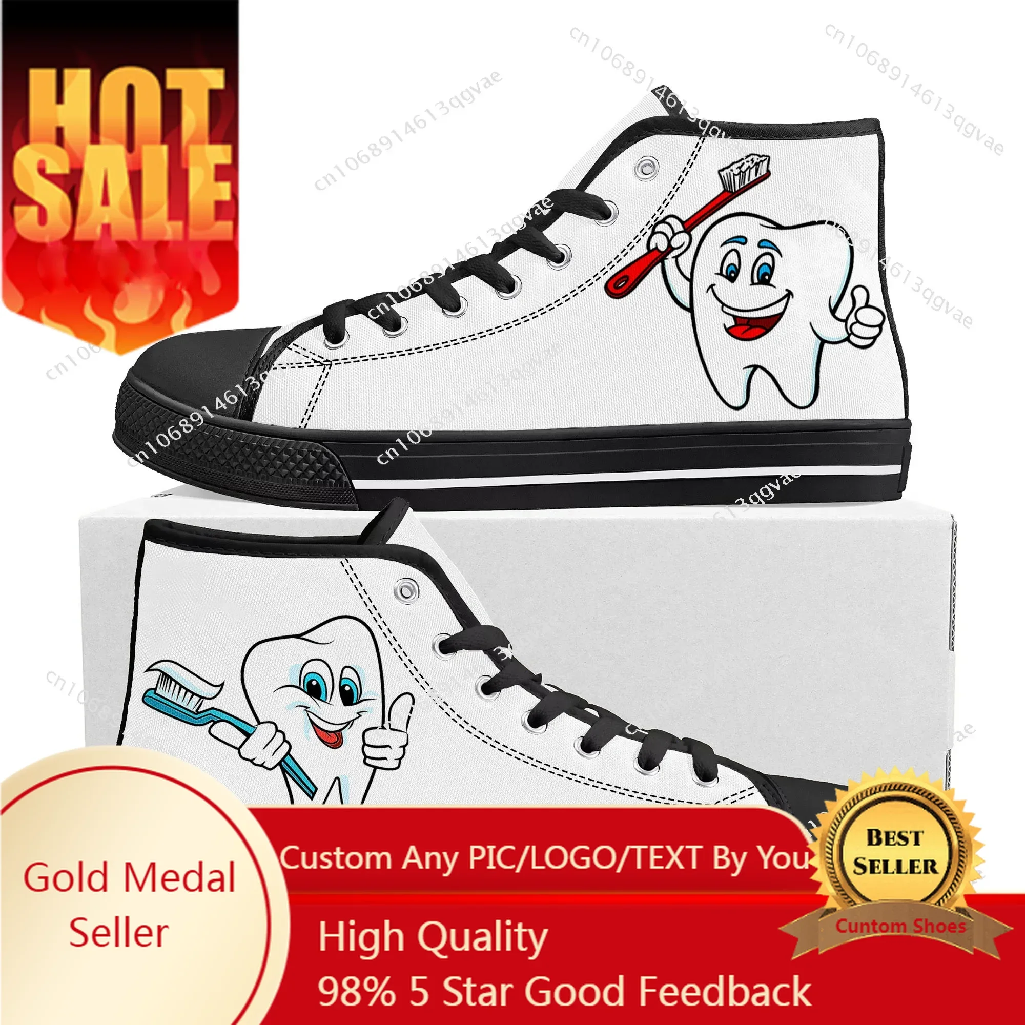 

Tooth Dentist Cartoon Pattern High Top High Quality Sneakers Mens Womens Teenager Canvas Sneaker Custom Made Shoe Couple Shoes