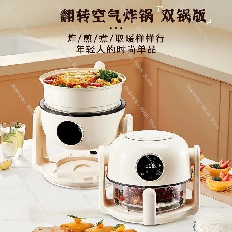 Compact Flip Top Air Fryer Dual Basket 2 In 1 Small Folding Oil Free Cooker Mini Countertop Oven for 1 Person Student Rental