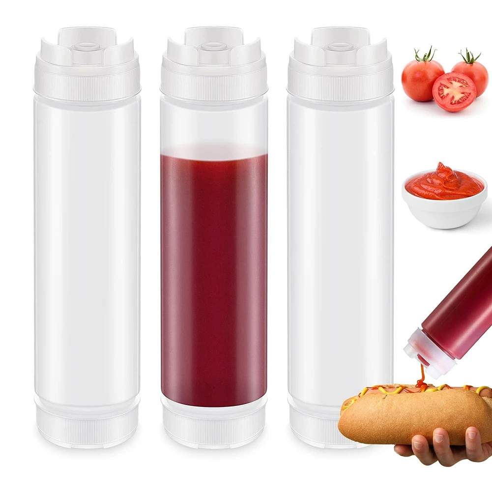 Novas garrafas plásticas invertidas do aperto de 6 pces 16 oz, garrafa de aperto do condimento do distribuidor da válvula grande da ponta recarregável para molhos