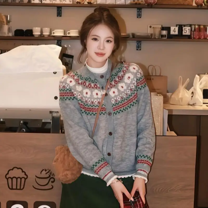 

Модный вязаный кардиган из трикотажной ткани, женский свитер, новинка весны и осени, с круглым вырезом, свободного кроя, универсальный, уютный, из хлопкового трикотажа