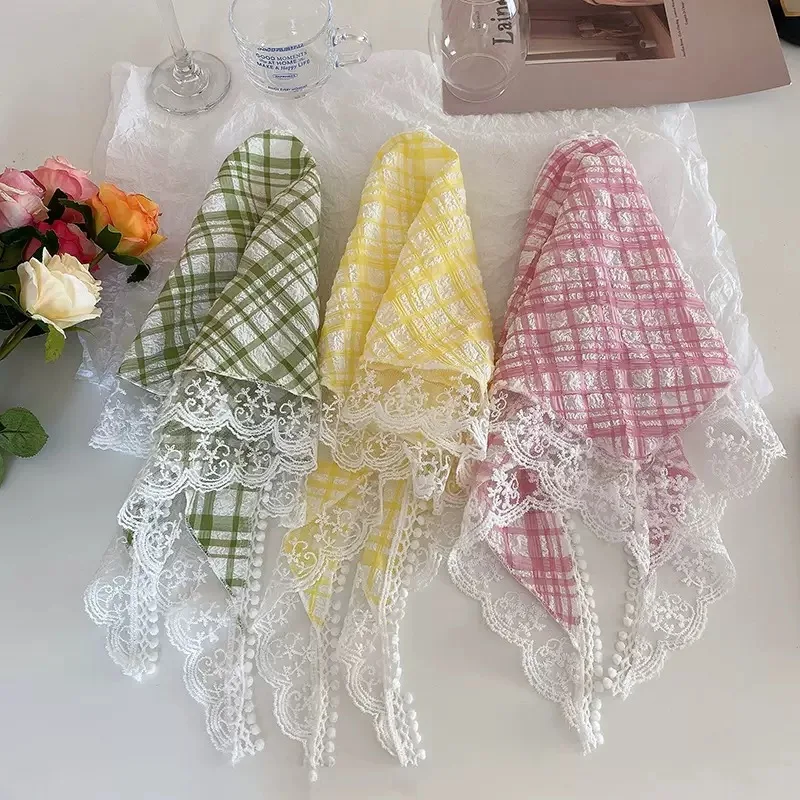 Ins Style High-End Country Style Girl's Floral Lace Headscarf, New Fashion Sweet Travel Photo Hair Accessory