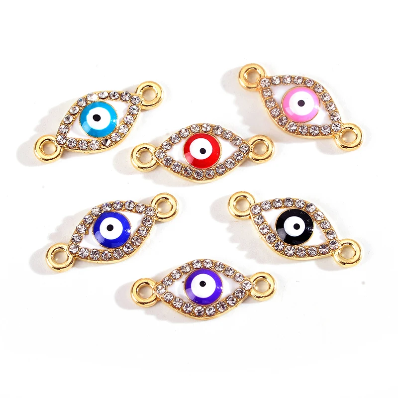 10Pcs Enamel Evil Eye Charms Connector Turkish Evil Eye Rhinestone  Pendant For Bracelet Necklace DIY Jewelry Making Supplies