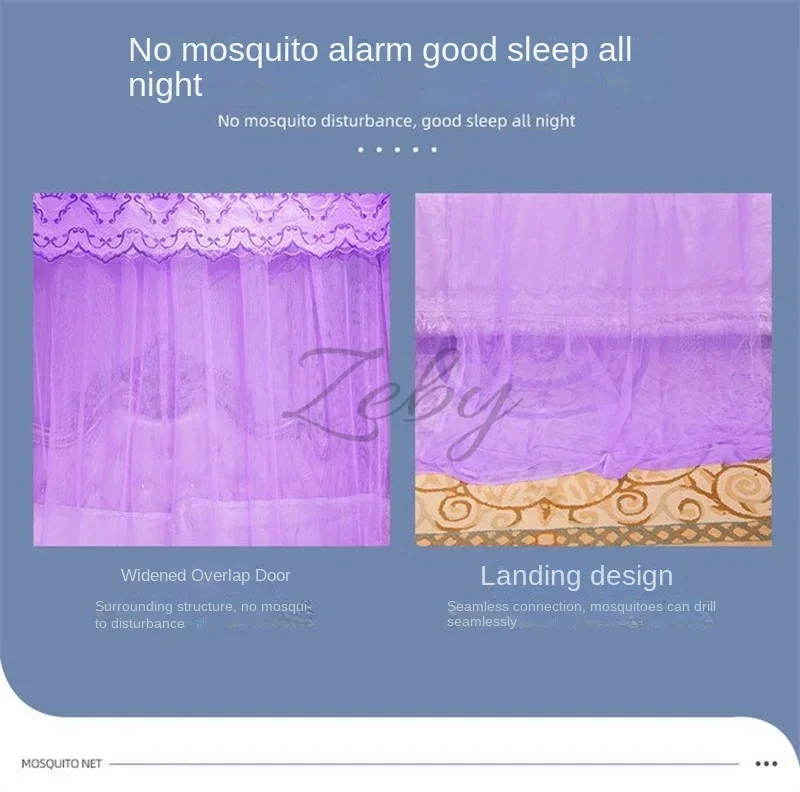 Romantic Lace Pleated Mosquito Net Embroidery Breathable Square Queen Double Bed Net Canopy Not Included Stainless Steel Bracket