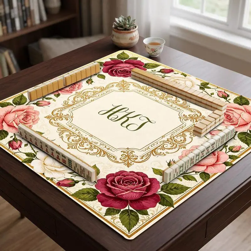 VIKAMA blue white ocean wave coastal game table mat for mahjong poker domino family night game room accent family game gift