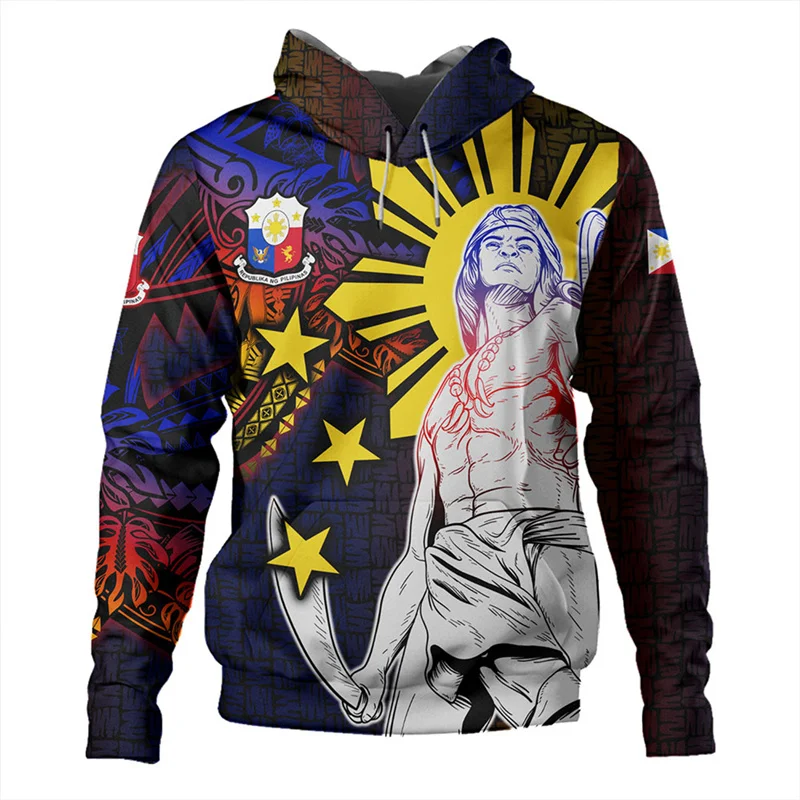 Vintage 3D Printing Republic Of The Philippines Flag Hoodies For Men Philippine National Emblem Graphic Hooded Hoody Long Sleeve