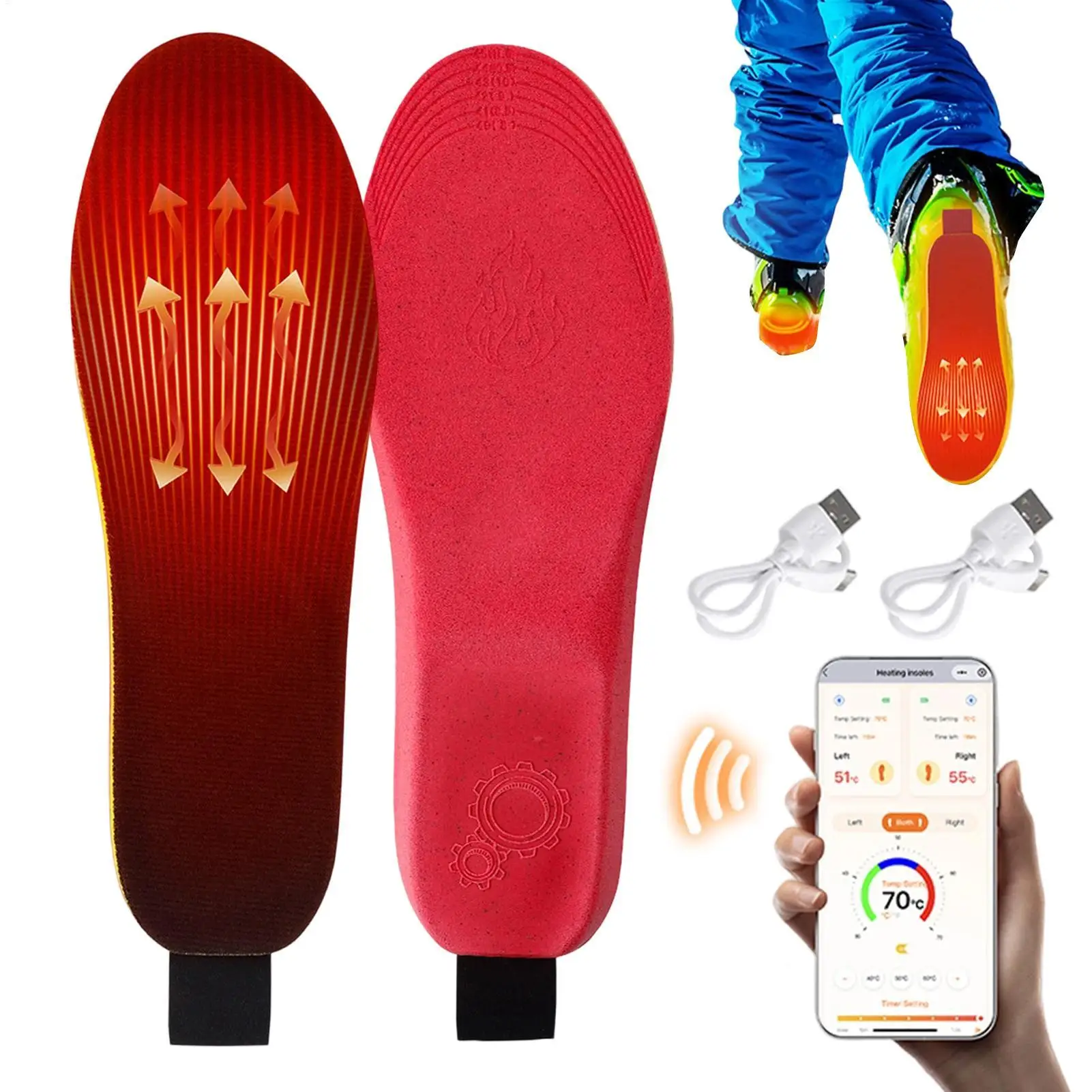 

3000mAh Heated Insoles, 3-Temperature Long-Lasting Warmth For Outdoor & Indoor Use, Rechargeable Thermal Inserts For Hiking Ski