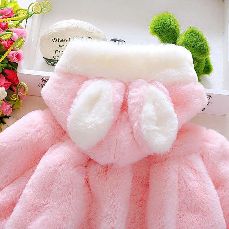 Winter Children\'s Cloak Female Baby Rabbit Ear Children\'S Clothing Coat Suitable Two tone Imitation Fur Shawl（Pink）For 0-3 Year