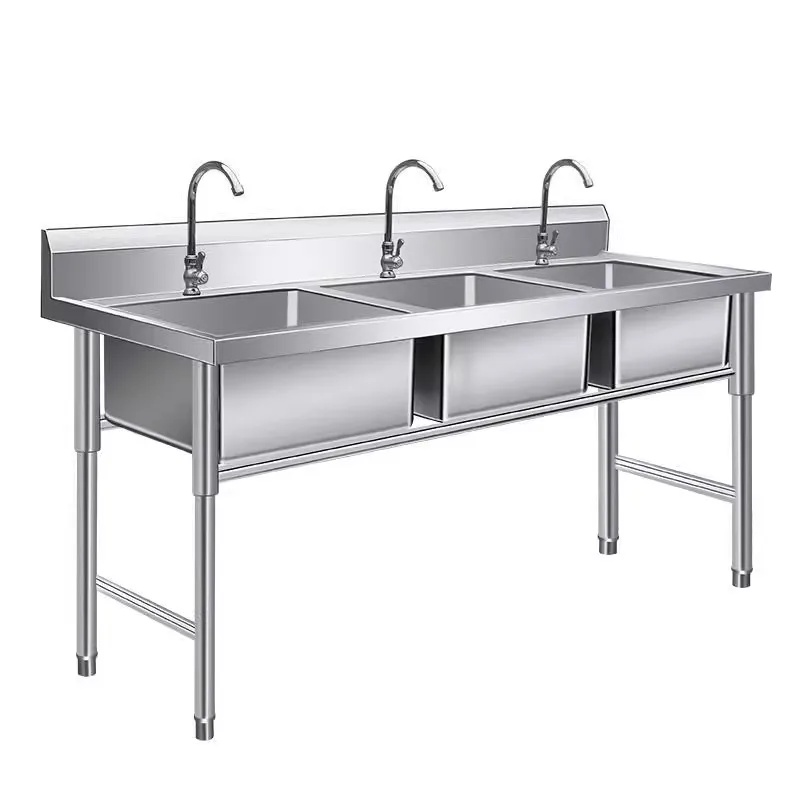 304 Hotel Dishwashing Sink Three Sinks Three Eyes Three Lianchi Vegetable Washing Pool Stainless Steel Pool Vegetable Washing