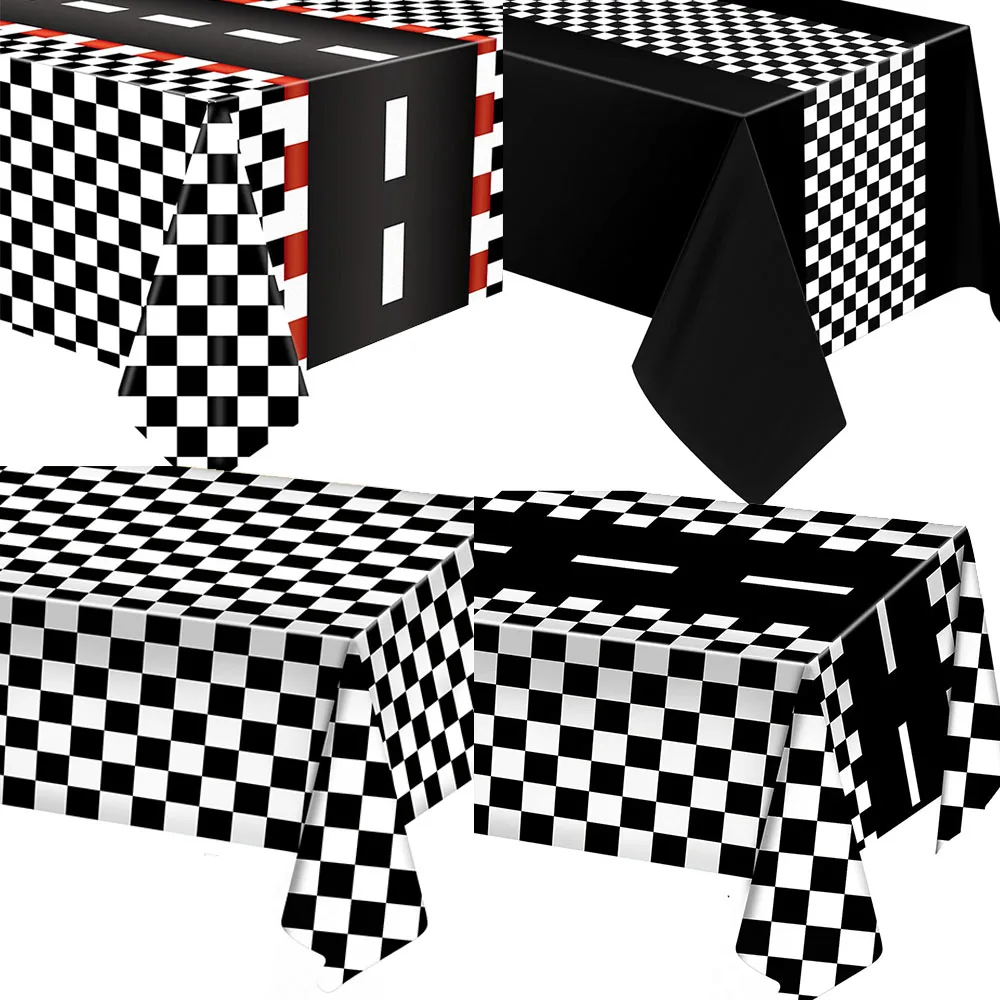 1/2/3pack Racing Car Plastic Tablecloth Black and White Checkered Flag Table Cover Racetrack Tablecloth Racing Party Decorations