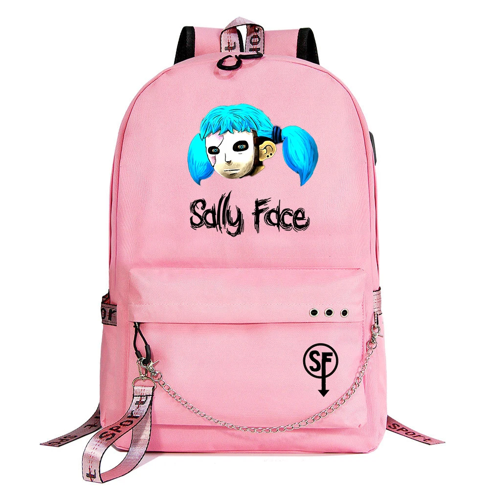 

Game Sally Face USB Backpack School Bag Laptop Rucksack Women Men Backbag Travel Daypacks Chain Backpack Mochilas