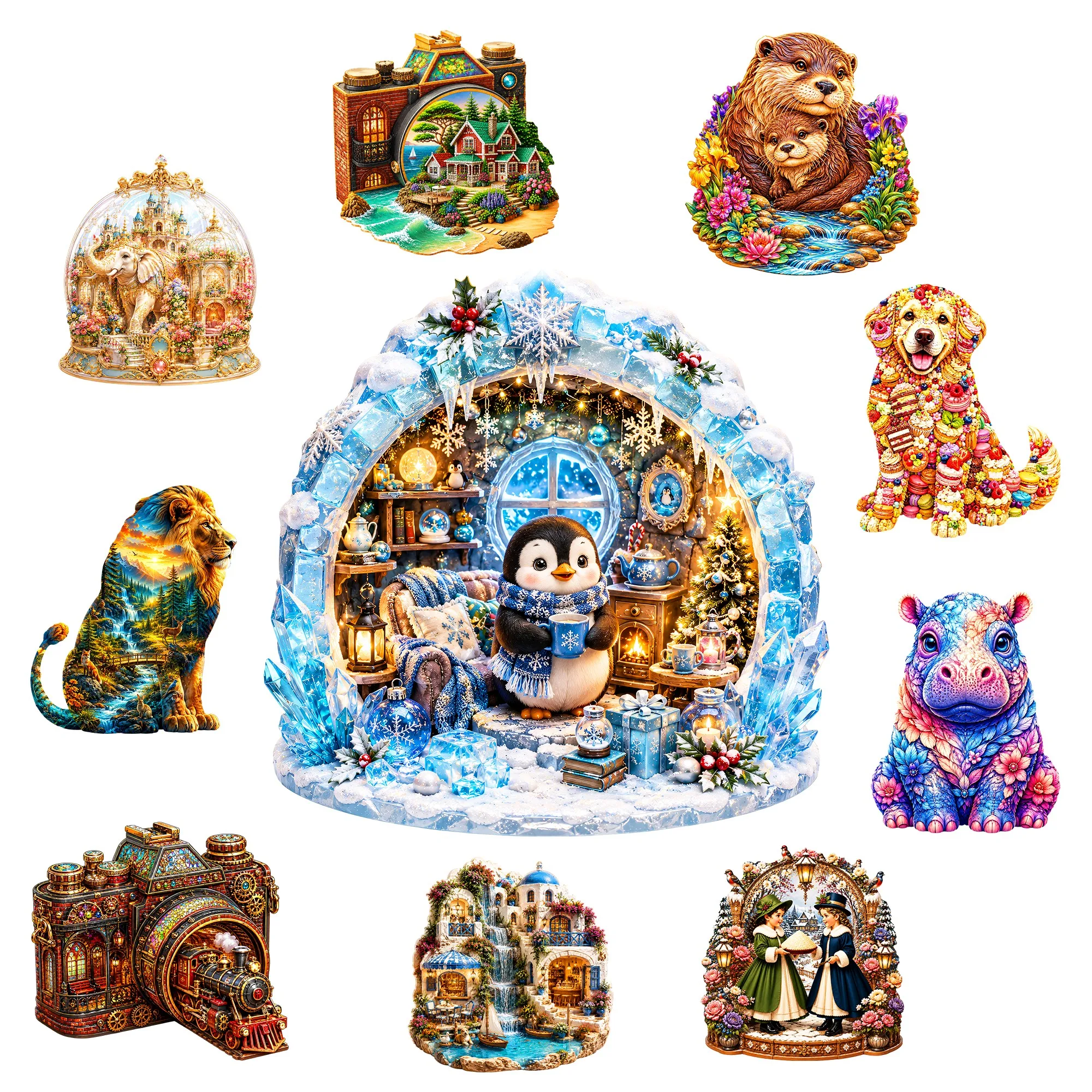 Penguin Winter Scene and Icy World Wooden Animal Jigsaw Puzzle Puzzle Game Toy Brain Teaser Unique Gift Idea for Any Occasion