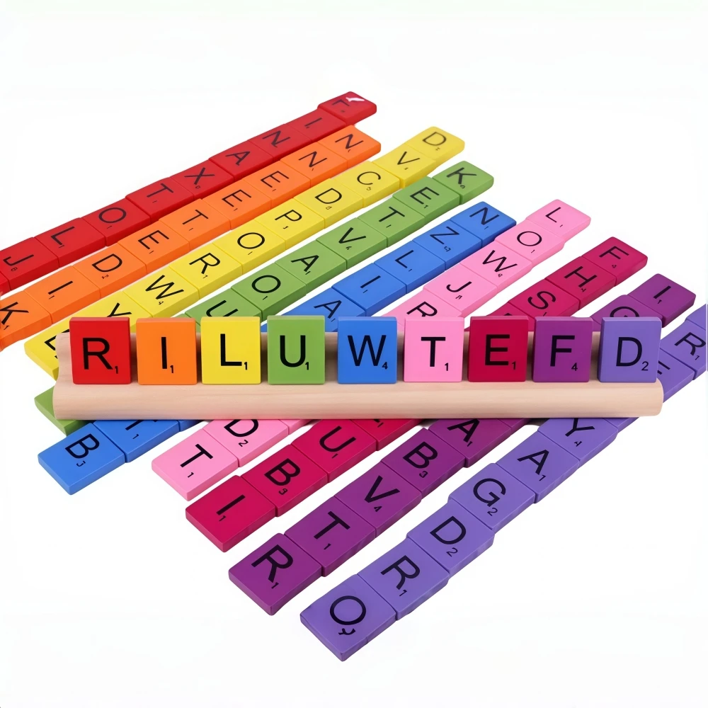 100PCS Wooden Letter Tiles DIY Wooden Gifts, Wooden Game English Letter  Holiday Decorations Multiple Colors
