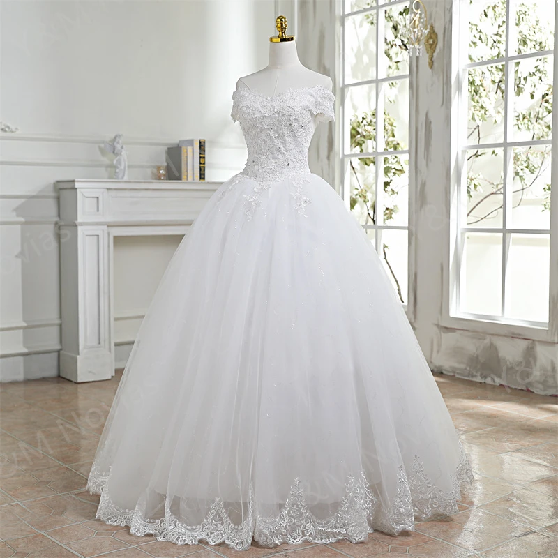 Y&m Novias New Fashion Lace Applique Off Shoulder Ivory Wedding Dress Plus Size Sleeveless Bridal Wedding Gown Princess