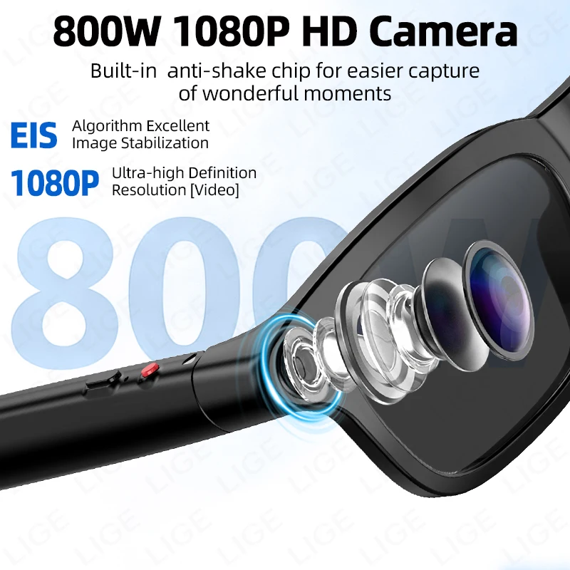 LIGE 8 Million Pixel Camera Smart Glasses HD Photo 1080P Video Translation Photochromic Lenses BT Call Music AI Voice Sunglasses