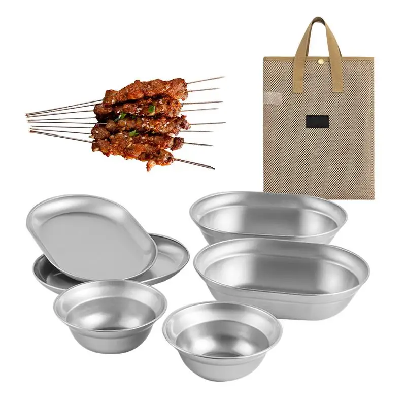 Stainless Steel Plate Set Stainless Steel Dinnerware Set Rust-Proof Camping Serving Plates Feeding Serving Camping Plates For