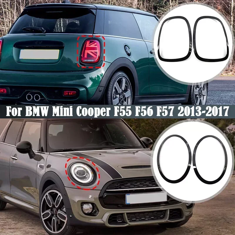 2Pcs Glossy Black Font/Rear Lamp Frame Headlight Trim Ring 51712355798,51712285496,51712285495 For MINI COOPER F55 F56 F57 13-17