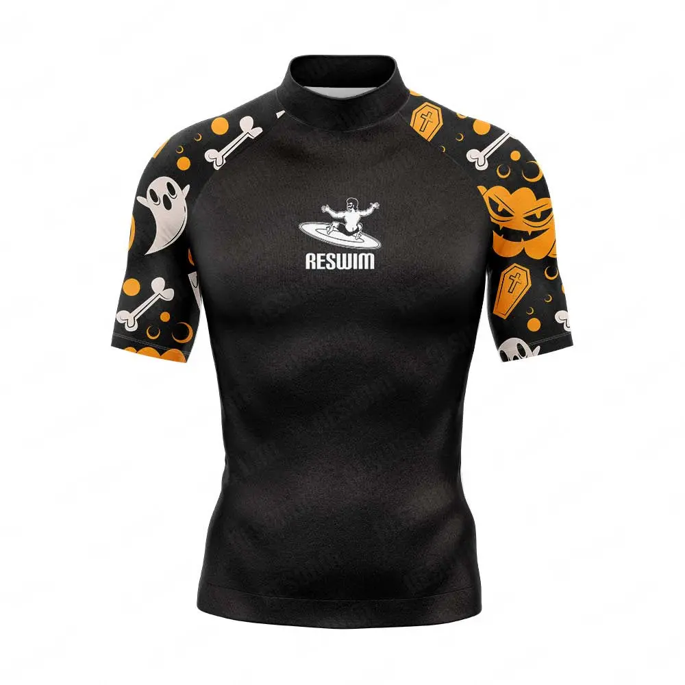 

New Men's Short Sleeve Rashguard UV Sun Protection Surf Shirt Basic Surfing Suit Diving Swimming Tight Rash Guards Gym Clothing