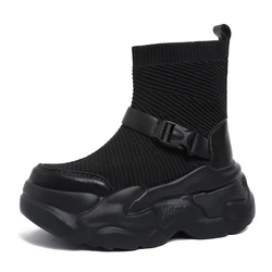 Spring Women Thick Sole Ankle Boots Autumn Luxury Platform Casual Boots Women's 6cm High Heels Wedge Boots Shoes Woman Sneakers