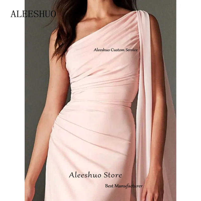 Aleeshuo-elegante vestido de noite rosa de um ombro com capa, estilo sereia, sem mangas, vestidos formais