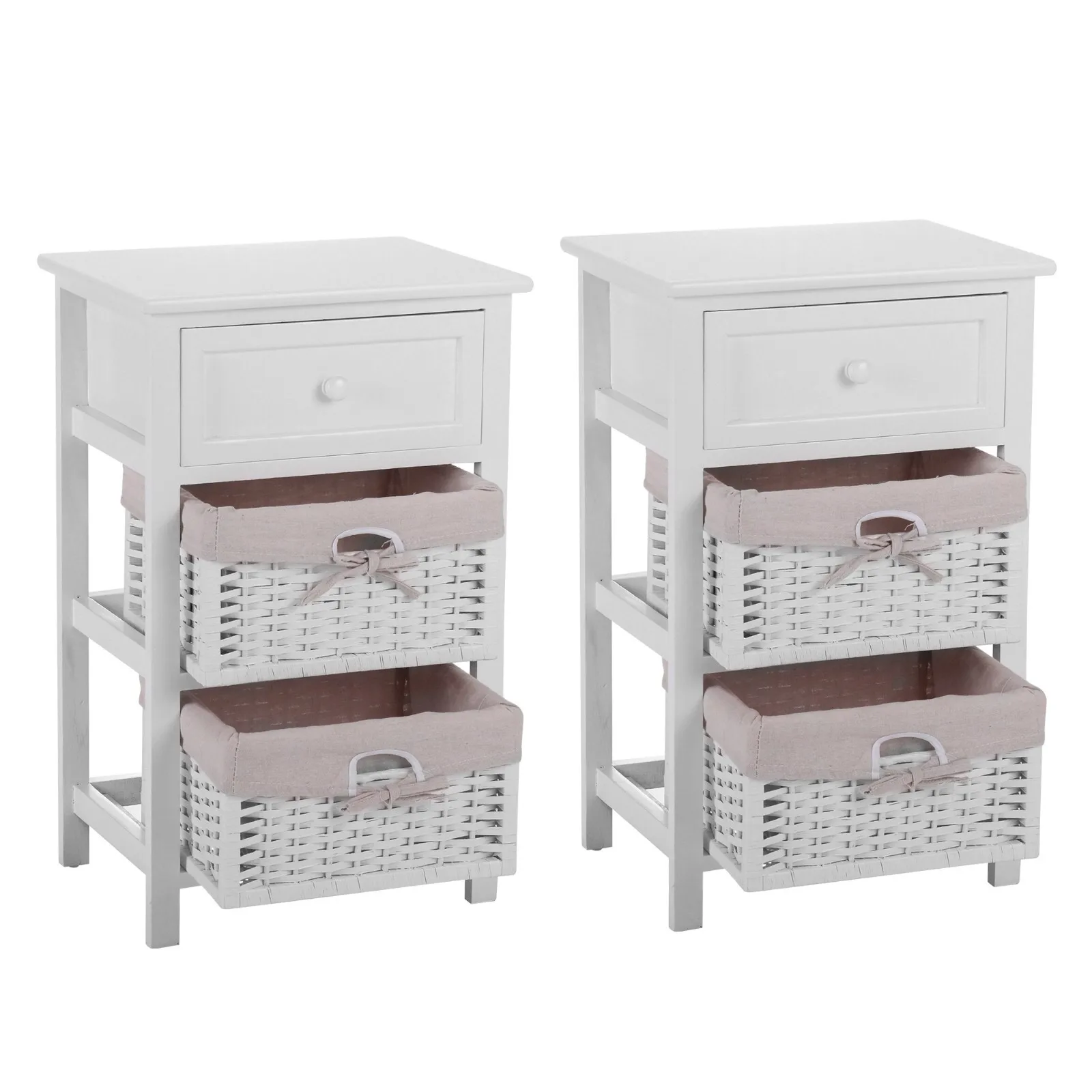 

Bedside End Table Nightstand Drawer Storage Organizer Cabinet W/2 Baskets White