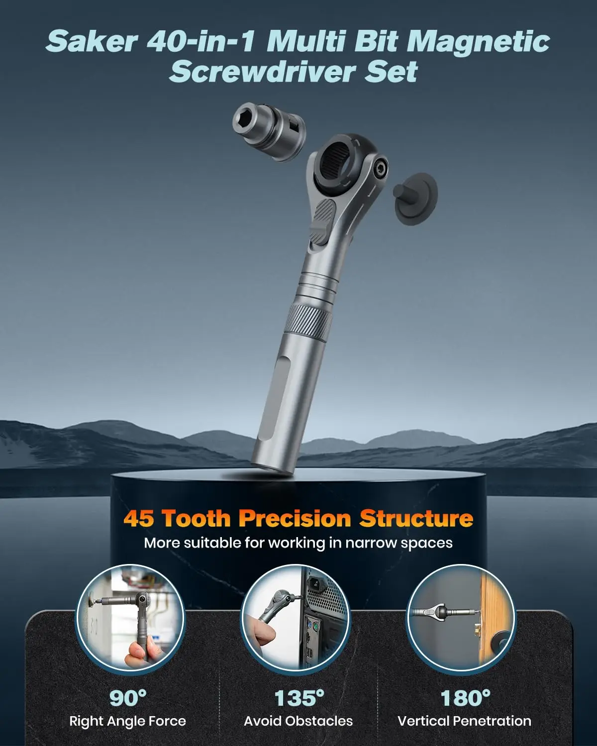 Magnetic Screwdriver Set 40-in-1 Ratchet Screwdriver Tool Kit with 180° Ball-Joint Handle for Computer Phone Watch Camera