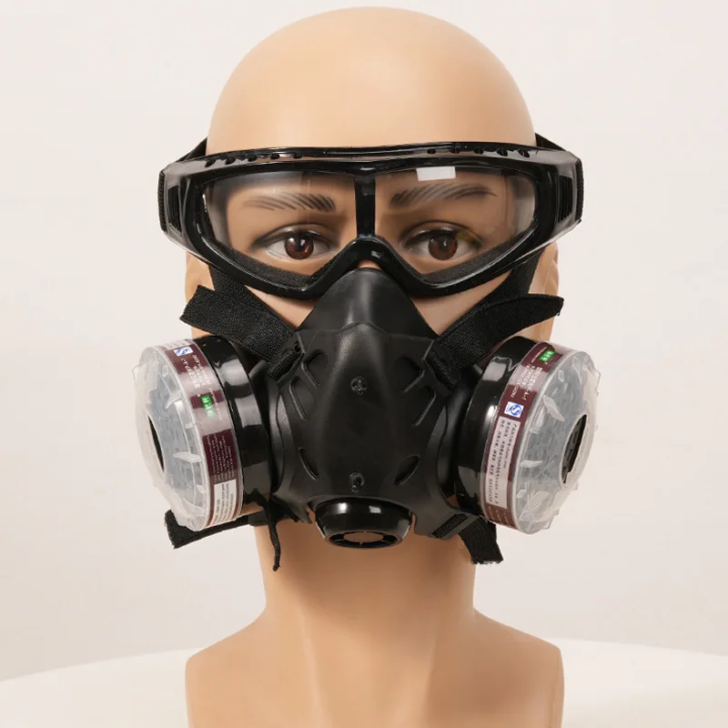 Black Dust Gas Respirator Half Face Industrial Mask Glasses P-A-1 Filtering Box For Painting Spraying Welding Work Safety