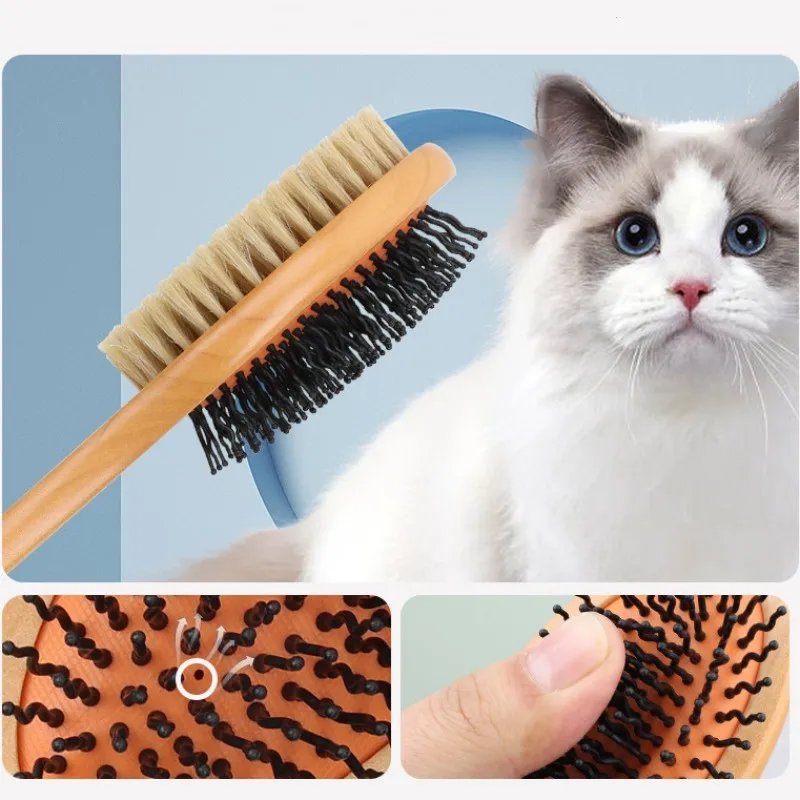 Dog Brush Double-sided Dogs Comb Massage Cat Brush Comb Dog Grooming Pet Hair Remover Bamboo Handle Dogs Hair Combs Pet Supplies