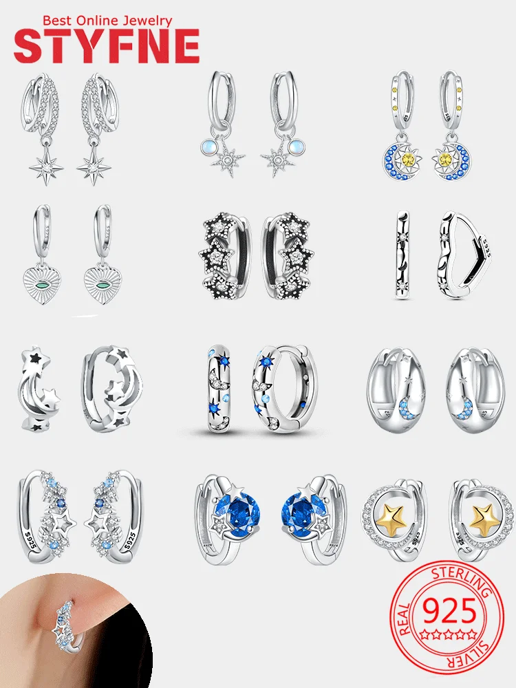 

925 Sterling Silver Hoop Earrings for Women Star Sun Moon Hoops Various Hypoallergenic Hoop Earring Jewelry Gift