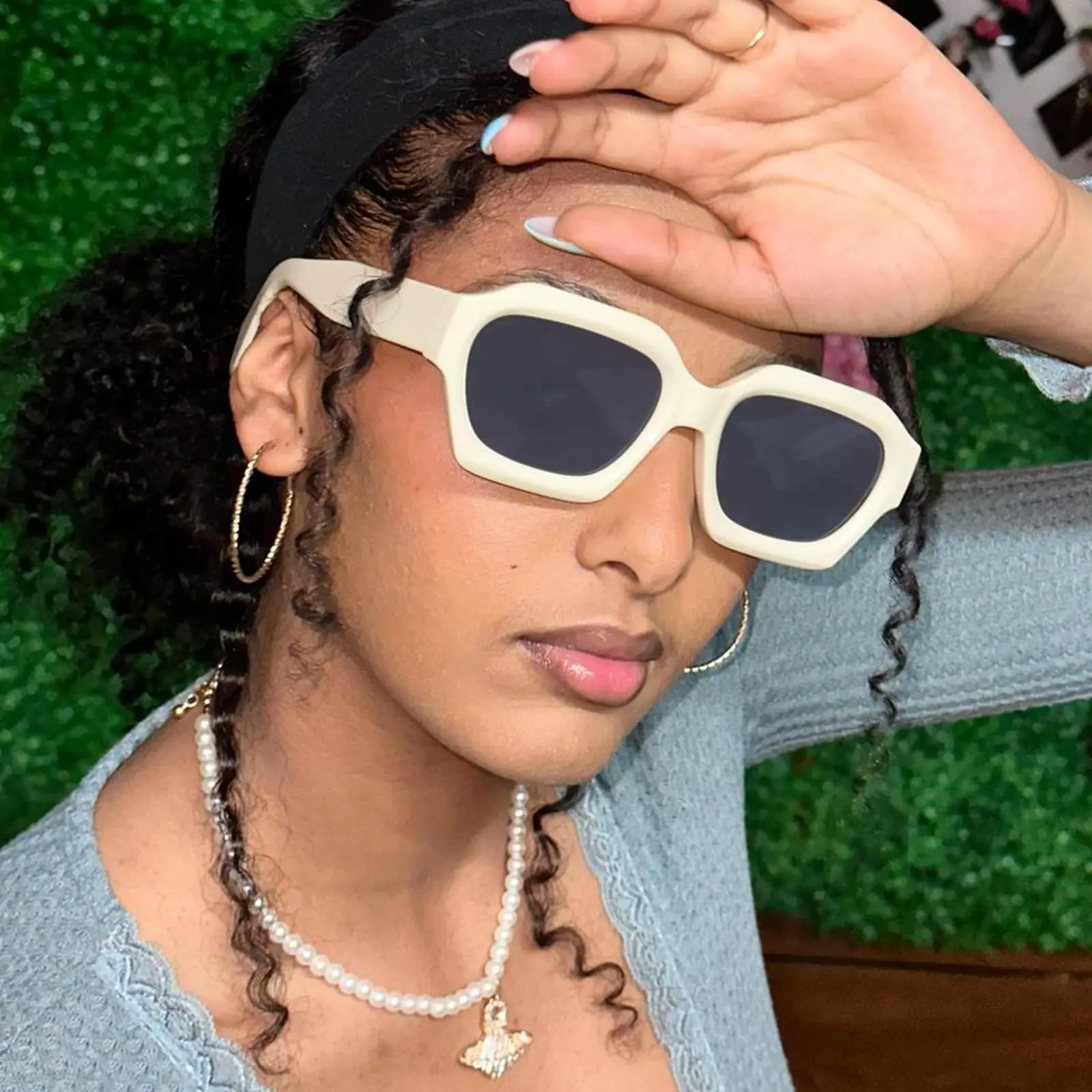 SHEEN KELLY Retro Sunglasses Hexagonal Thick Men Women Trendy Oversized Square Chunky Black Glasses 90s Dark
