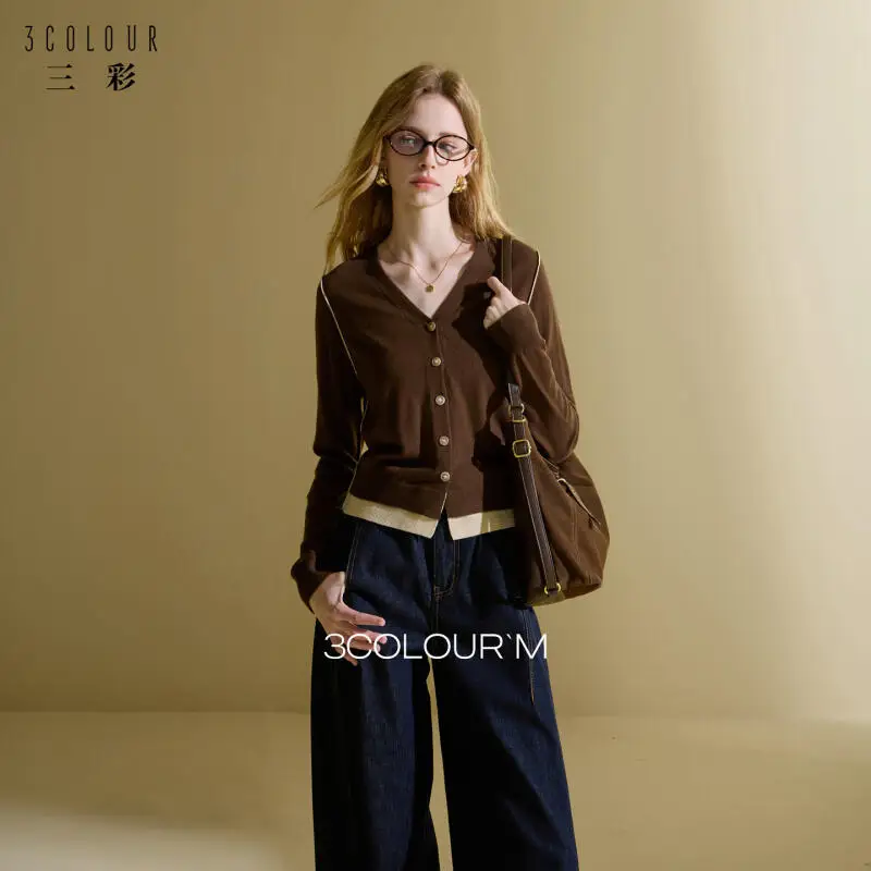 

Autumn Winter Women's False Two-Piece Knitted Cardigan Sweater Pullover Girl's Korean Style Retro V-Neck Knitwear Thin Outerwear