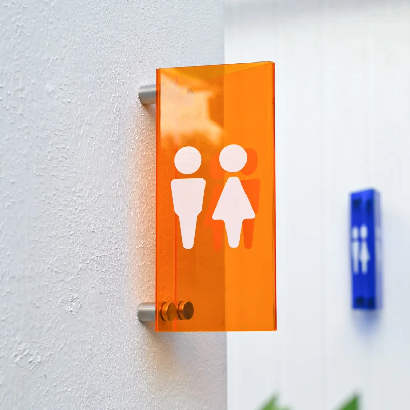 창의적인 컬러풀 아크릴 남녀 공용 화장실 따뜻함 알림 표지 삼각형 측면 걸이형 양면 화장실 문 표지