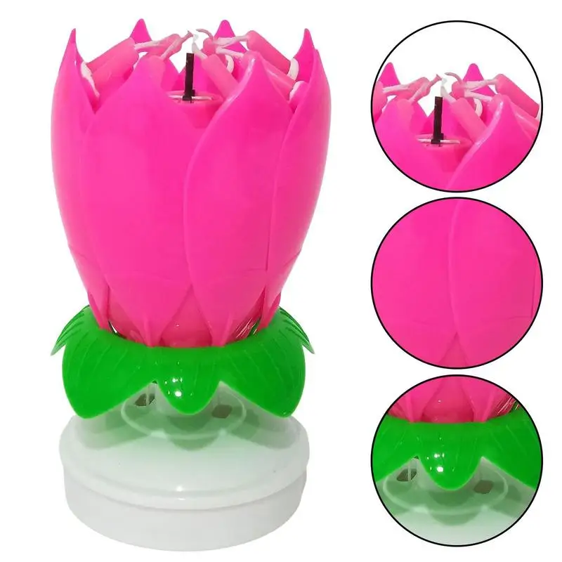 Musical Birthday Candle Creative Rotating Birthday Candle Cake Cupcake Candle LED Festive Electric Lotus Candles Flower Candle