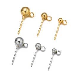 20pcs 3/4/5/6MM Stainless Steel Hypoallergenic Earring Posts Stud Earring Ball Post with Loops for DIY Jewelry Earring Making