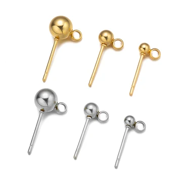 20 יחידות פוסטים לעגילי נירוסטה היפואלרגניים בצורת כדור עם לולאות ליצירת תכשיטים בעצמך