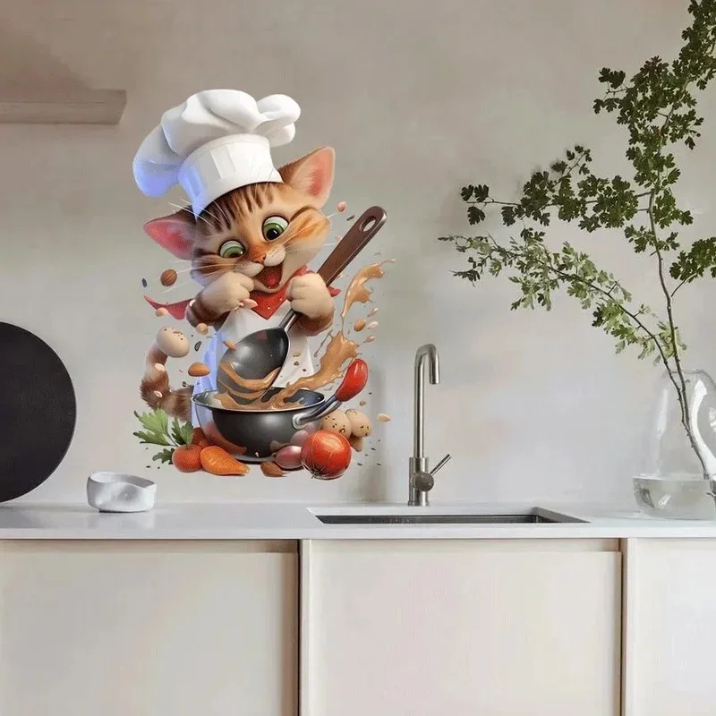 3D Cartoon Chef Mouse Wall Sticker Self Adhesive Waterproof PVC Kitchen Wall Decal Home Kitchen Decor