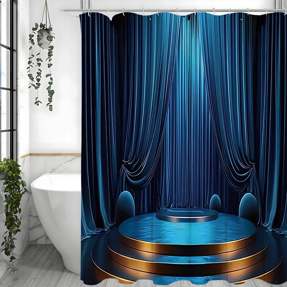 

Синяя сценическая занавеска для душа, декоративная занавеска для душа для ванной комнаты, водонепроницаемая занавеска для душа с крючками