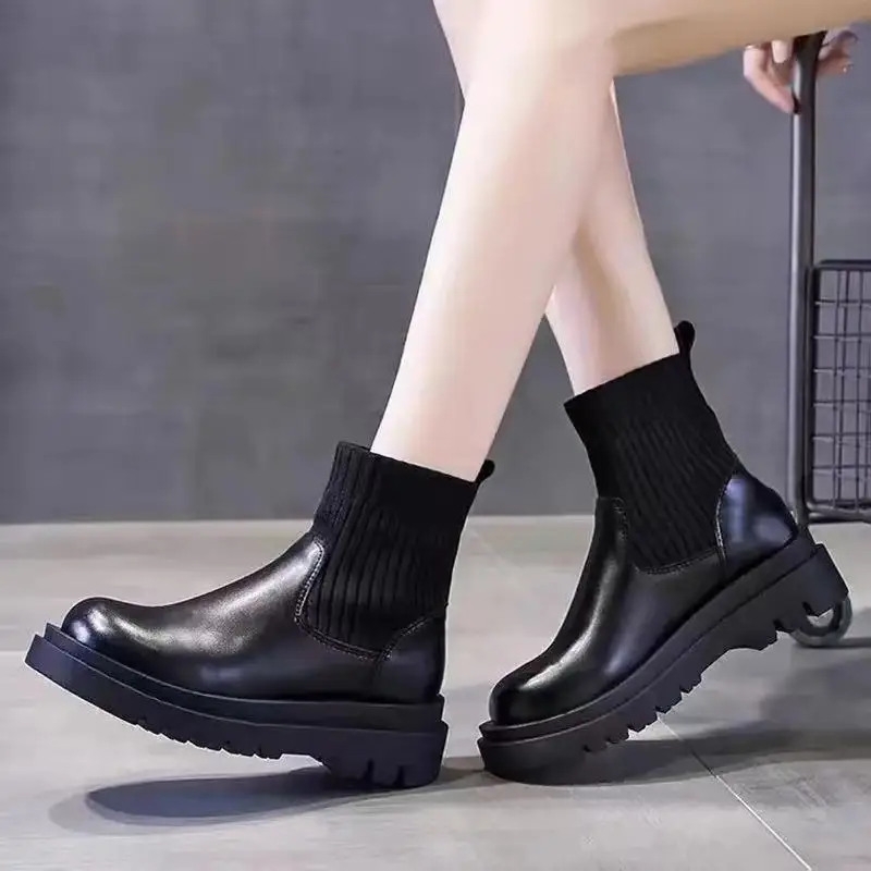 Women's Shoes 2024 Fashion Mid-calf Slip-on Women's Boots Thick-soled High Heels Winter Women's Boots Round-toe Shoes for Women