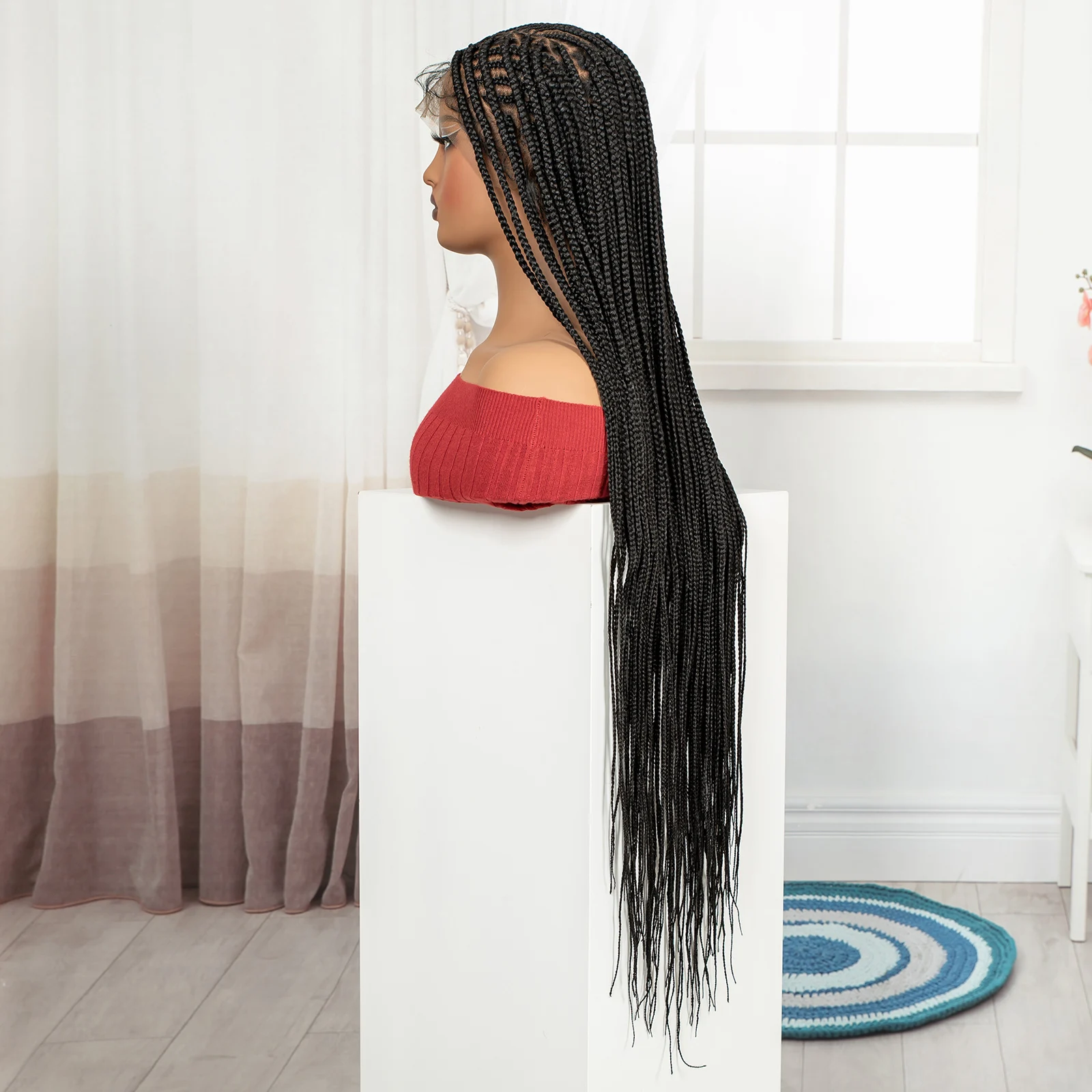 Cornrow Braided Wigs 36in Synthetic Full Lace Braiding Hair Wigs Knotless Lace Frontal Braids Wig with Baby Hair for Black Women