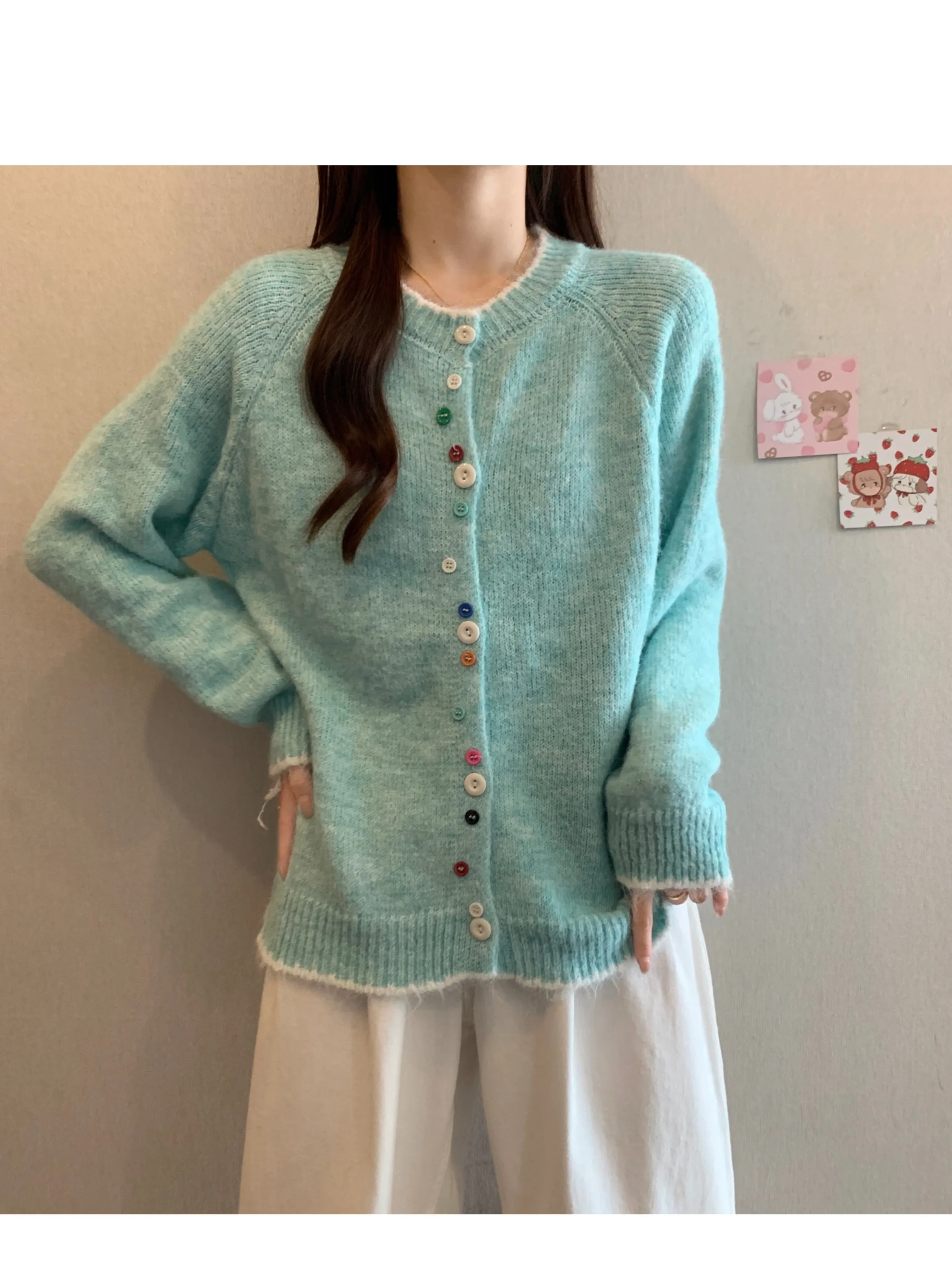 

Loose Long Sve Knitted Sweater Women's Soft Cozy Color Blo Autumn New Sle Faionable Versatile Open Cardigan