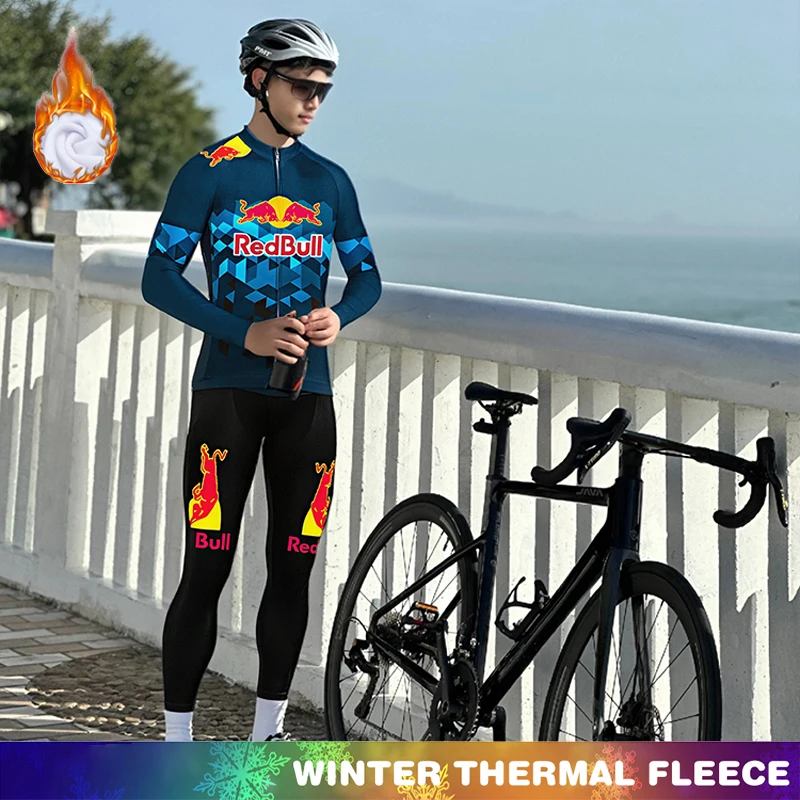 

RED BULL велосипедный трикотаж, зимняя термомужская одежда, флисовый нагрудник, мужской костюм Майо с длинным рукавом, комплект одежды для велоспорта 2025 года, велосипедный дорожный комплект