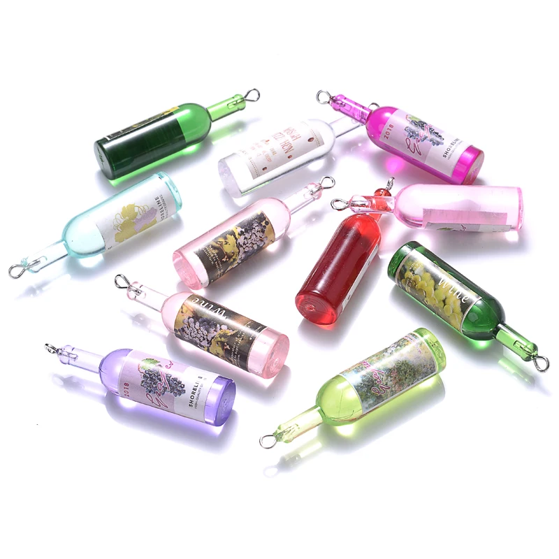 Classic Design 10 Pcs Resin Wine Bottle Beer Charms Cocktail Drinking Bottle Pendant for Jewelry Making Findings Diy Accessories