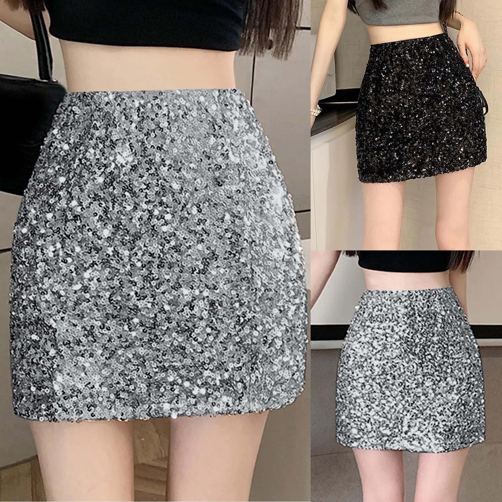 

Women's Fashionable Sequin Skirt Slightly Stretchy Mesh Embroidery Sequin Fabric High Waisted And Hip Wrapped Short Skirt