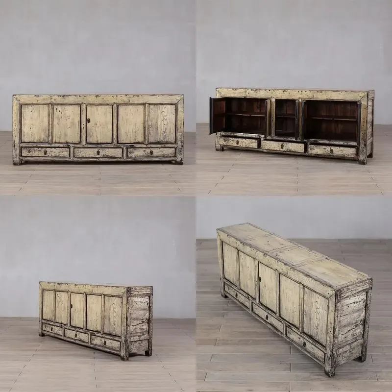 French country style weathered white wood vintage lockers for living rooms and bedrooms.