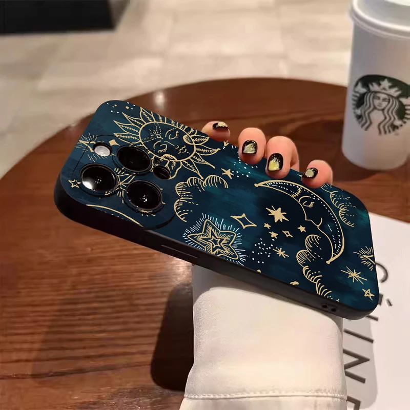 Moon Sun Design Printed Phone Case For iPhone  X XS XR 7 8 15 16 14 Plus 16E 17E 14 13 12 11 17 16 15 Pro Max Shockproof Cover