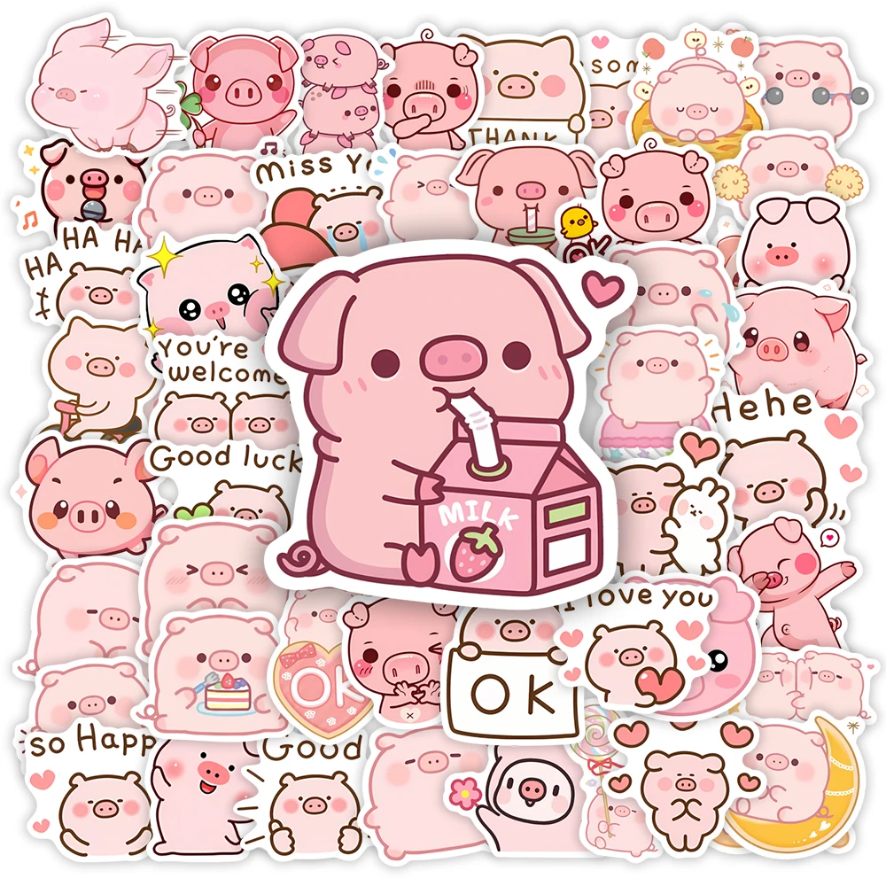 

Cute Cartoon Pink Pig Stickers Funny Kawaii DIY Gift Kids Toy Decal for Laptop Phone Scrapbook Luggage Decorative Waterproof