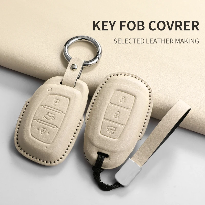 Leder-Autoschlüsselhülle für Hyundai Accent Santa Dn8 HG Ix45 I30 Auto-Schlüsselanhänger-Schutzhülle Kratzfeste Auto-Accessoires.